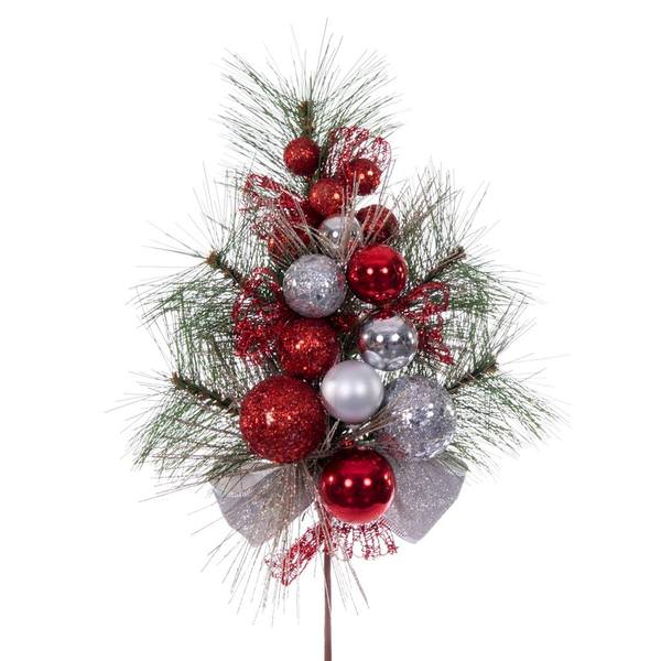 17" Red/Silver Decorated Spray (2 pack)
