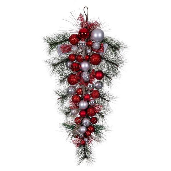 32" Artificial Red/Silver Decorated Teardrop