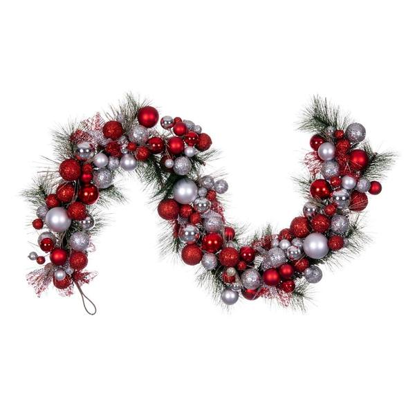6' Artificial Red/Silver Decorated Garland