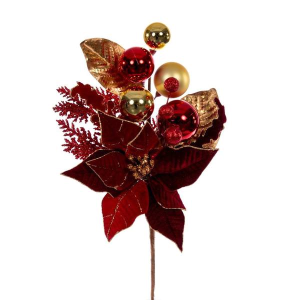 17" Red Poinsettia Decorated Pick (2 pack)