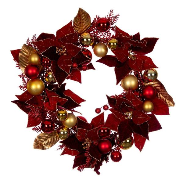 22" Red Poinsettia Decorated Wreath