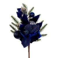 Vickerman 17" Midnight Blue Magnolia Decorated Pick (2 pack)