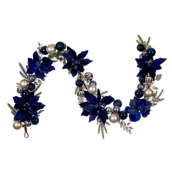 6' Artificial Midnight Blue Magnolia Garland