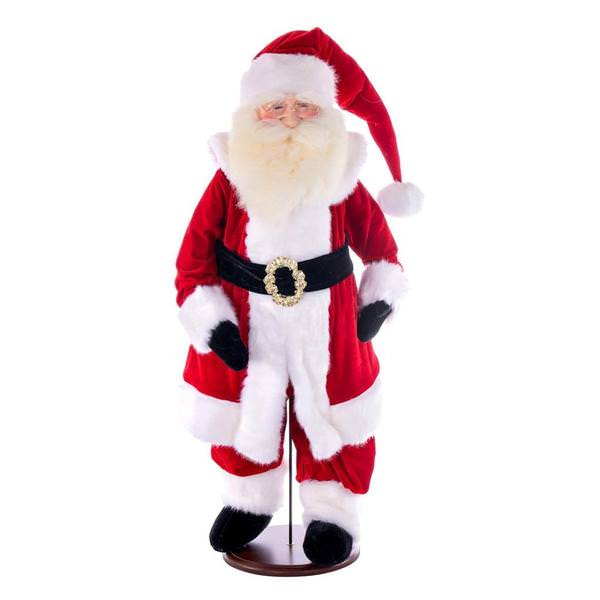 36" Red Plaid Velvet Light Complexion Santa Doll with Stand Santa