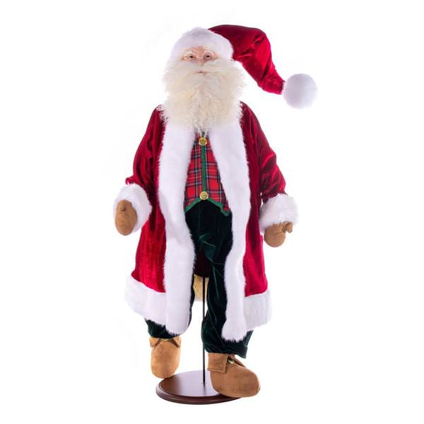 36" Red Plaid Velvet Santa Doll with Stand Santa