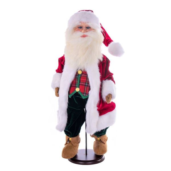 24" Red Plaid Velvet Santa Doll with Stand Santa