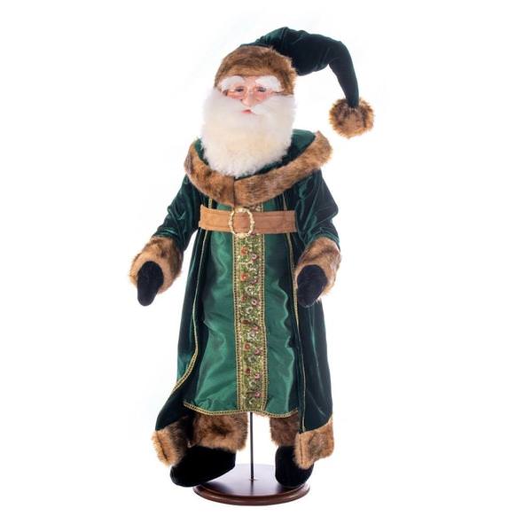 36" Green Velvet Light Complexion Santa Doll with Stand Santa