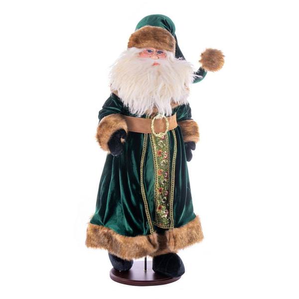28" Green Velvet Dark Complexion Santa Doll with Stand Santa