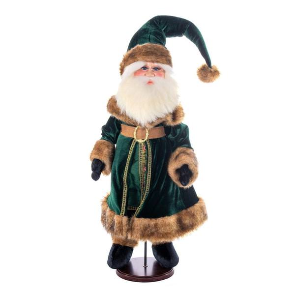 24" Green Velvet Santa with Stand Santa