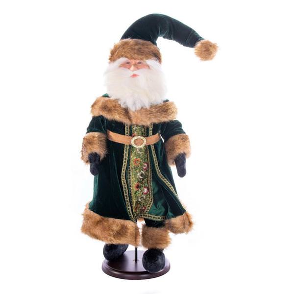 18" Green Velvet Santa Doll with Stand Santa