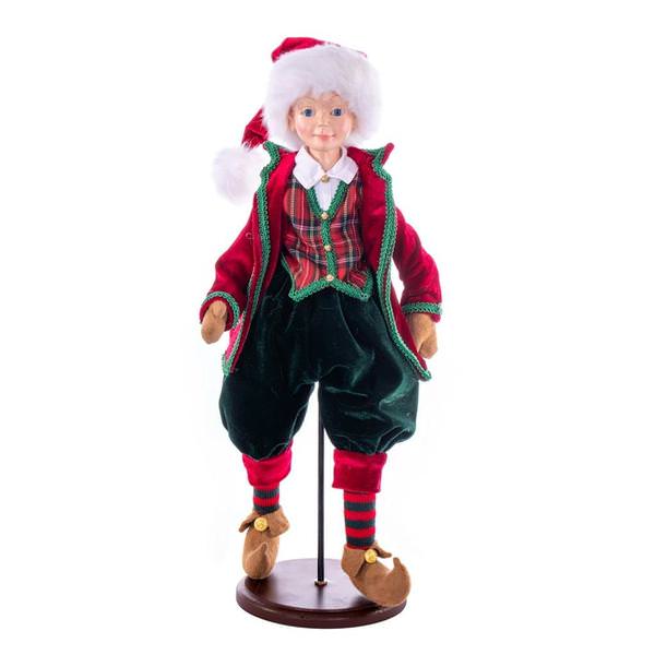 18" Red Plaid Fairy Boy with Stand Santa