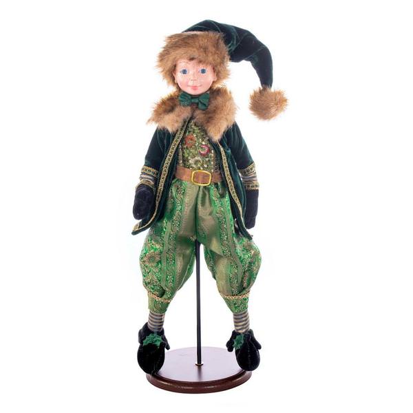 18" Green Velvet Fairy Boy with Stand Santa