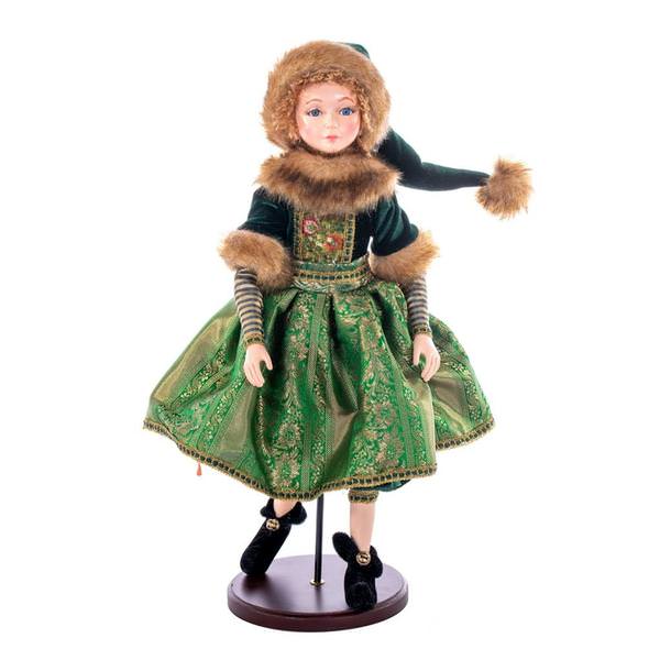 18" Green Velvet Fairy Girl with Stand Santa
