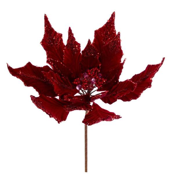 12" Red Double Velvet Poinsettia Pick