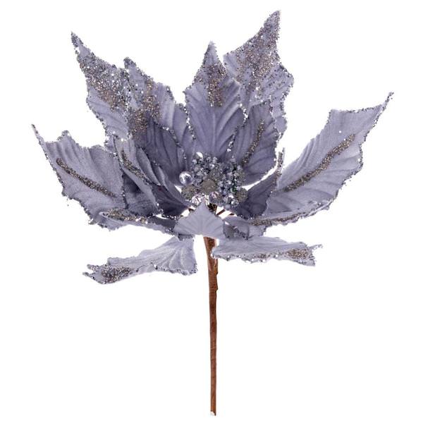 12" Silver Double Velvet Poinsettia Pick