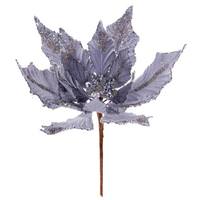 Vickerman 12" Silver Double Velvet Poinsettia Pick