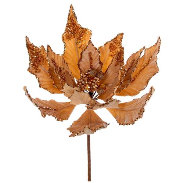 14" Gold Double Velvet Poinsettia Pick