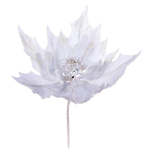 9" White Double Velvet Poinsettia Pick (2 Pack)