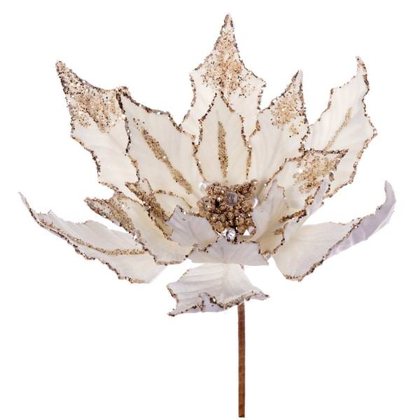 14" Champagne Double Velvet Poinsettia Pick