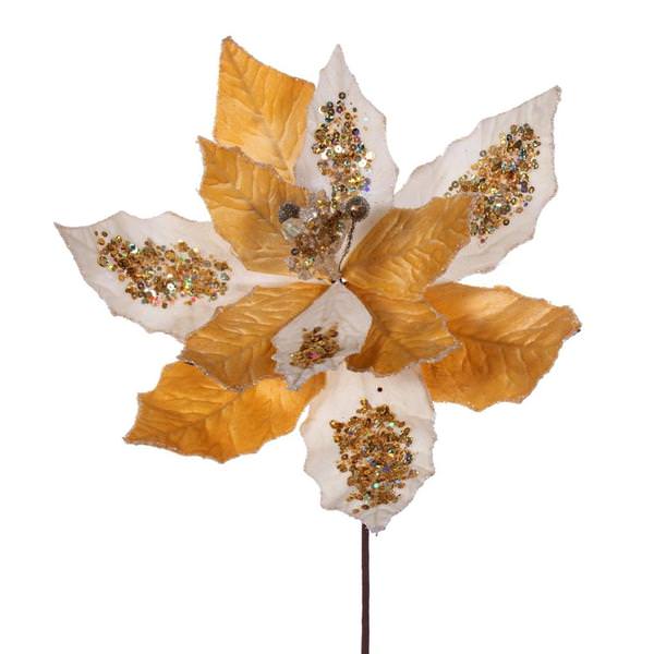17" Gold Poinsettia Stem (3 Pack)
