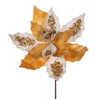 Vickerman 17" Gold Poinsettia Stem (3 Pack)