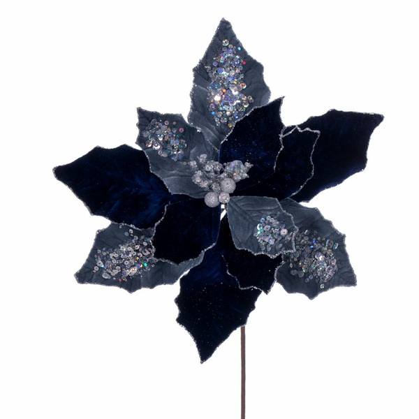 17" Midnight Blue Poinsettia Stem (3 Pack)