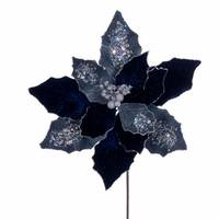 Vickerman 17" Midnight Blue Poinsettia Stem (3 Pack)
