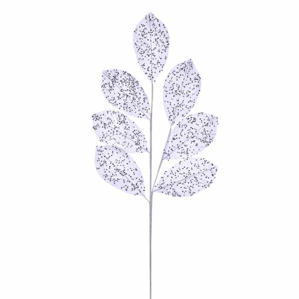 27" White Glitter Leaf Spray (4 pack)