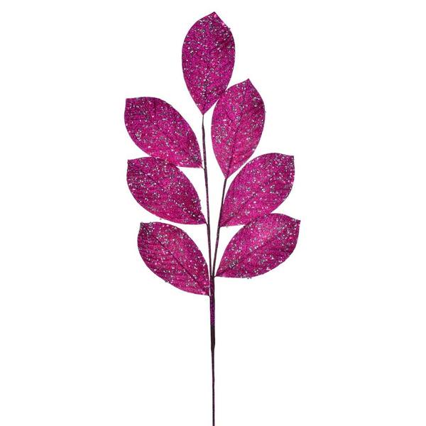 27" Cerise Glitter Leaf Spray (4 pack)