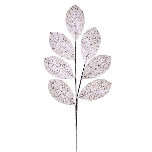 27" Cream Glitter Leaf Spray (4 pack)