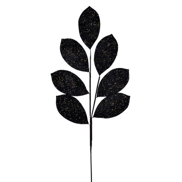 27" Artificial Black Glitter Leaf Spray (4 Pack)