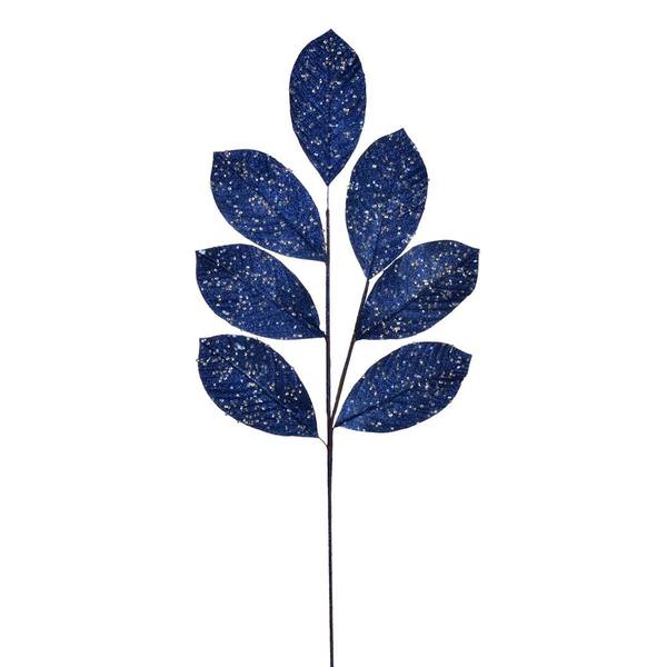 27" Artificial Midnight Blue Glitter Leaf (4 pack)