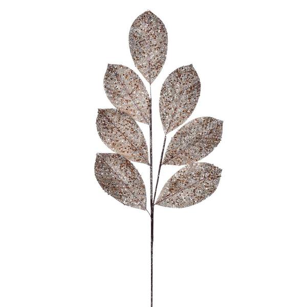 27" Artificial Champagne Glitter Leaf Spray (4 Pack)