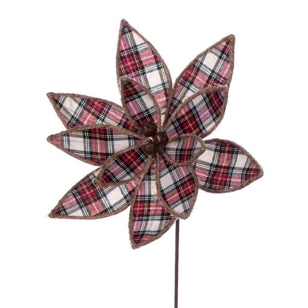 17" Red/White/Jute Plaid Poinsettia Spray (4 pack)