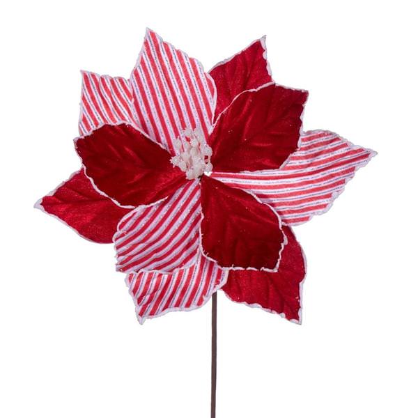 17" Red/White Stripe Poinsettia Spray (5 pack)