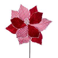 View 17" Red/White Stripe Poinsettia Spray (5 pack)