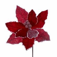 View 17" Red Glitter Petal Poinsettia Spray (5 pack)