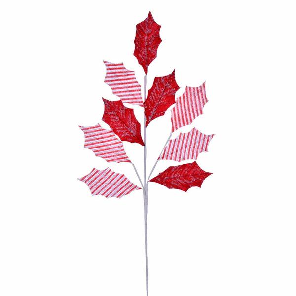 25" Red/White Stripe Holly Leaf Spray (5 pack)