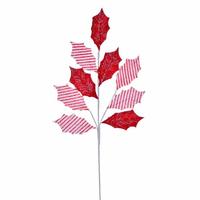 View 25" Red/White Stripe Holly Leaf Spray (5 pack)