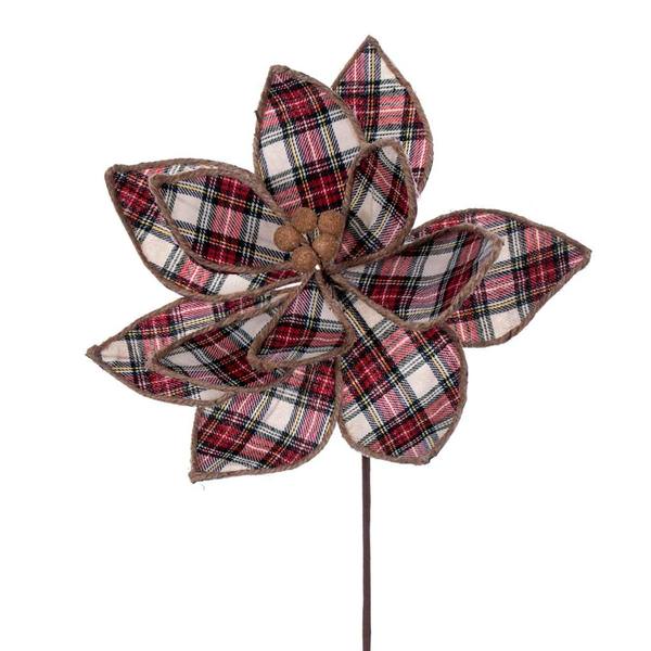 17" Red/White Plaid Poinsettia Spray (4 pack)