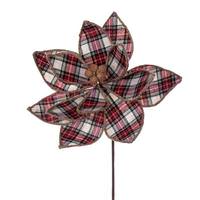 Vickerman 17" Red/White Plaid Poinsettia Spray (4 pack)