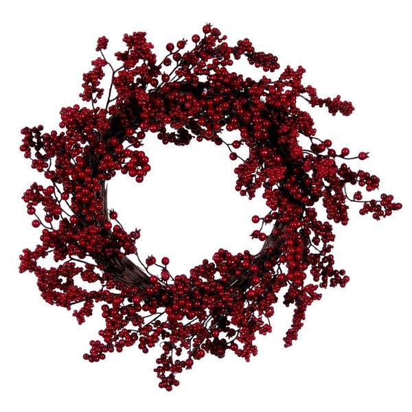 24" Artificial Red Outdoor Berry Wreath