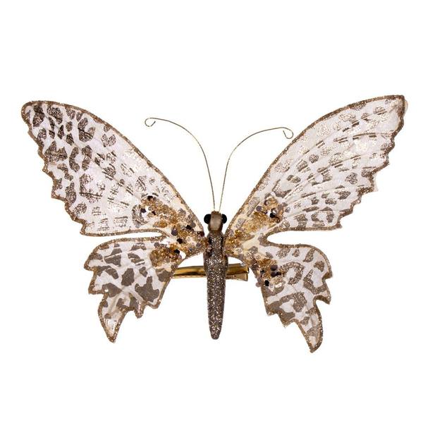 7.5" Champagne Glitter Butterfly Clip Ornament (4 Pack)