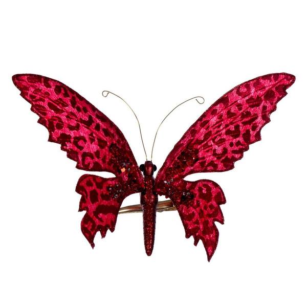 7.5" Red Glitter Butterfly Clip Ornament (4 Pack)