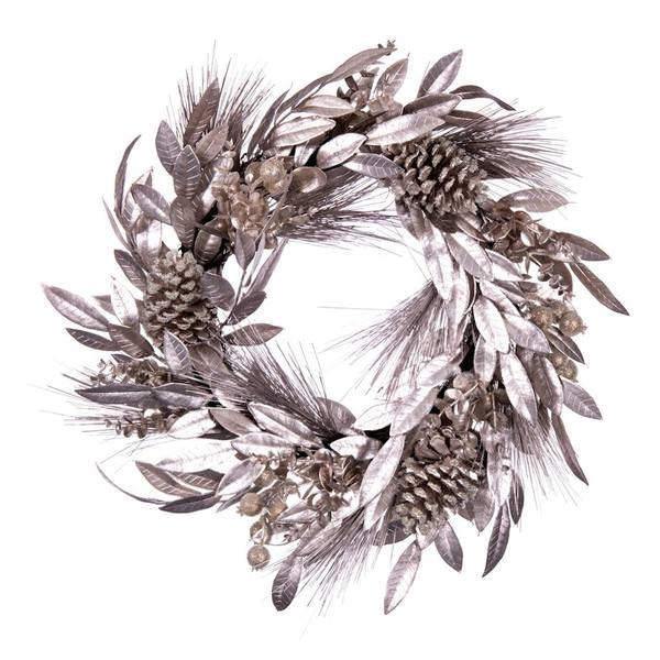 24" Artificial Silver Pinecone Needle Berry Unlit