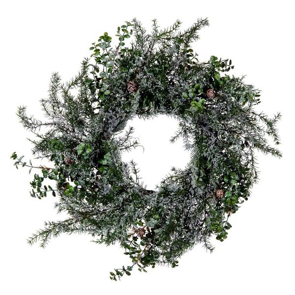 26" Artificial Snow Cedar/Eucalyptus Wreath