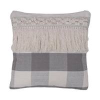 Vickerman 18"x18" Grey Plaid Fringe Cotton Pillow