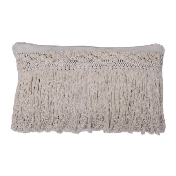 20" x 12" Grey Plaid Fringe Cotton Pillow