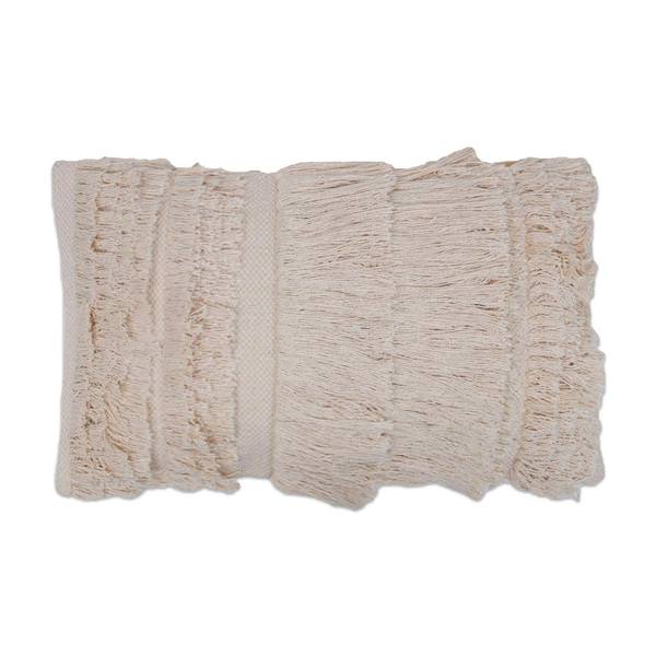 20" x 12" Beige Fringe Cotton Pillow
