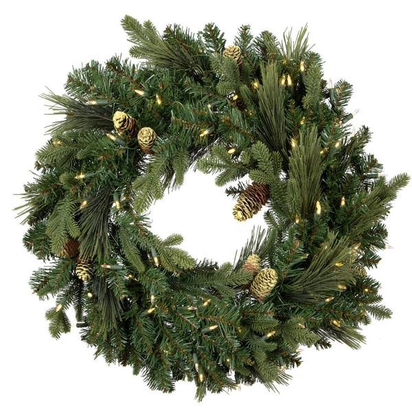 30" Artificial Emerald Mixed Fern Cedar Wreath 100 Clear Incandescent Lights